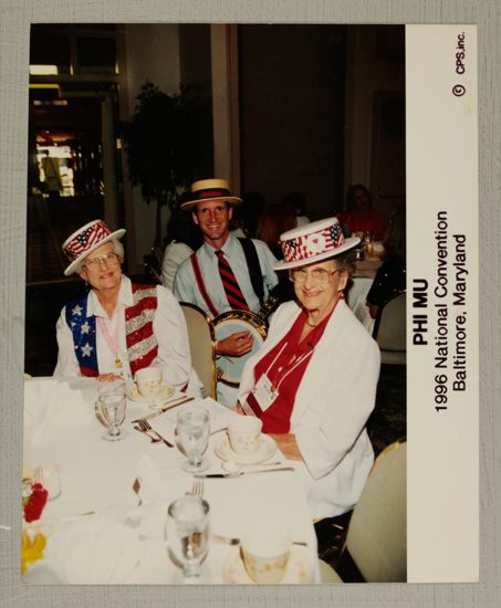 Two Phi Mus and Banjo Player at Convention Photograph, July 4-8, 1996 (image)