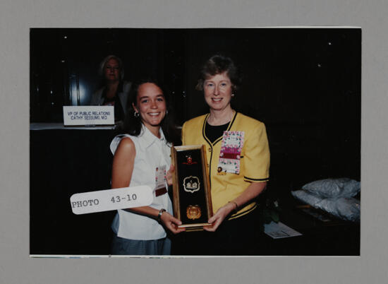 Amy and Lucy Stone with Plaque at Convention Photograph, July 3-5, 1998 (image)