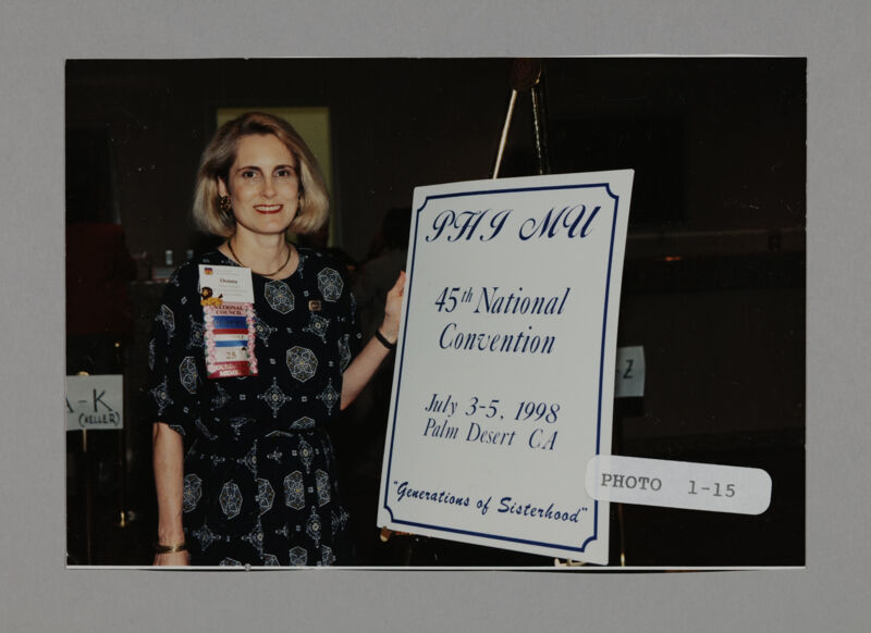 Donna Stallard by Convention Sign Photograph, July 3-5, 1998 (Image)