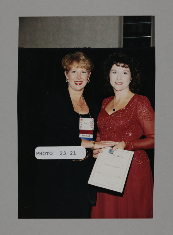 Nancy Carpenter and Frances Mitchelson with Convention Award Photograph, July 3-5, 1998 (Image)