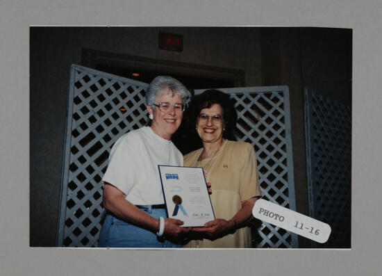 Sally An and Joan Wallem with Project HOPE Plaque at Convention Photograph, July 3-5, 1998 (image)