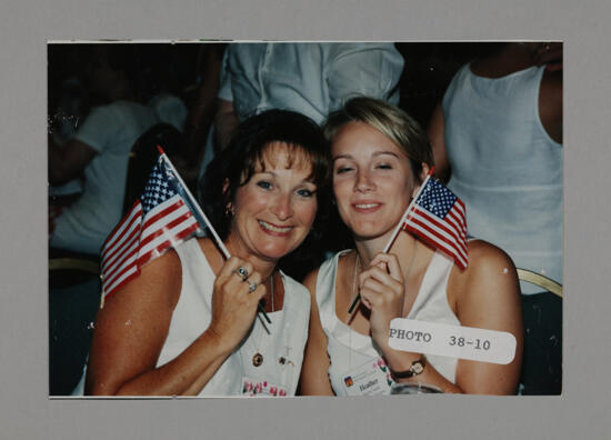 Heather Smith and Unidentified with American Flags at Convention Photograph, July 3-5, 1998 (image)