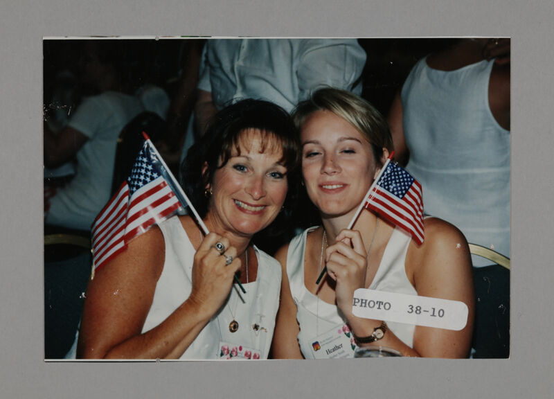 Heather Smith and Unidentified with American Flags at Convention Photograph, July 3-5, 1998 (Image)