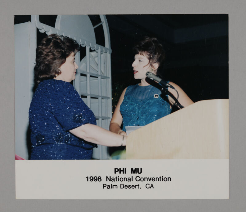 Mary Jane Johnson and Frances Mitchelson at Convention Podium Photograph, July 3-5, 1998 (Image)
