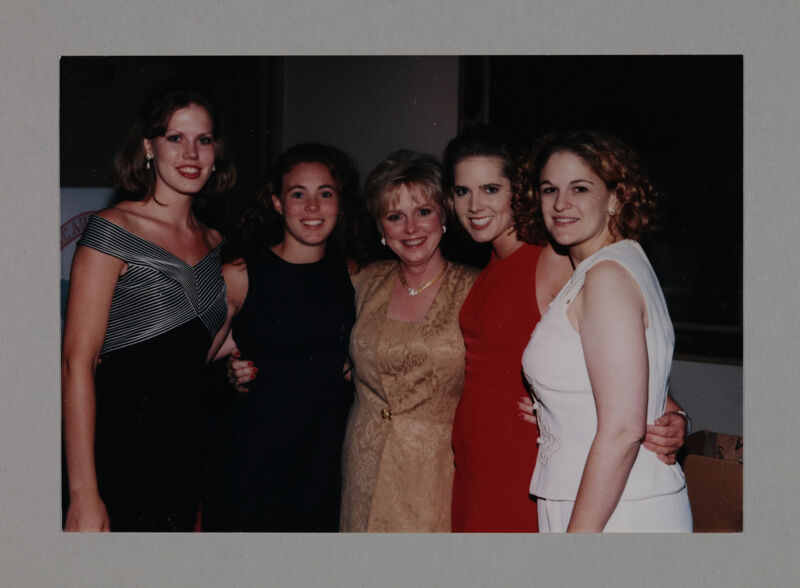 Lana Lewis, Stacy Lange, and Three Unidentified Phi Mus at Convention Photograph, July 3-5, 1998 (Image)