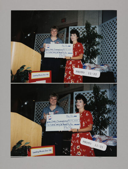 Renee Peterson and Frances Mitchelson with CMN Champions Check at Convention Photosheet, July 3-5, 1998 (image)