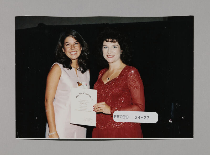 Hope Meeks and Frances Mitchelson with Convention Certificate Photograph, July 3-5, 1998 (Image)