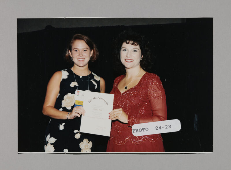 Alpha Eta Chapter Member and Frances Mitchelson with Convention Certificate Photograph, July 3-5, 1998 (Image)