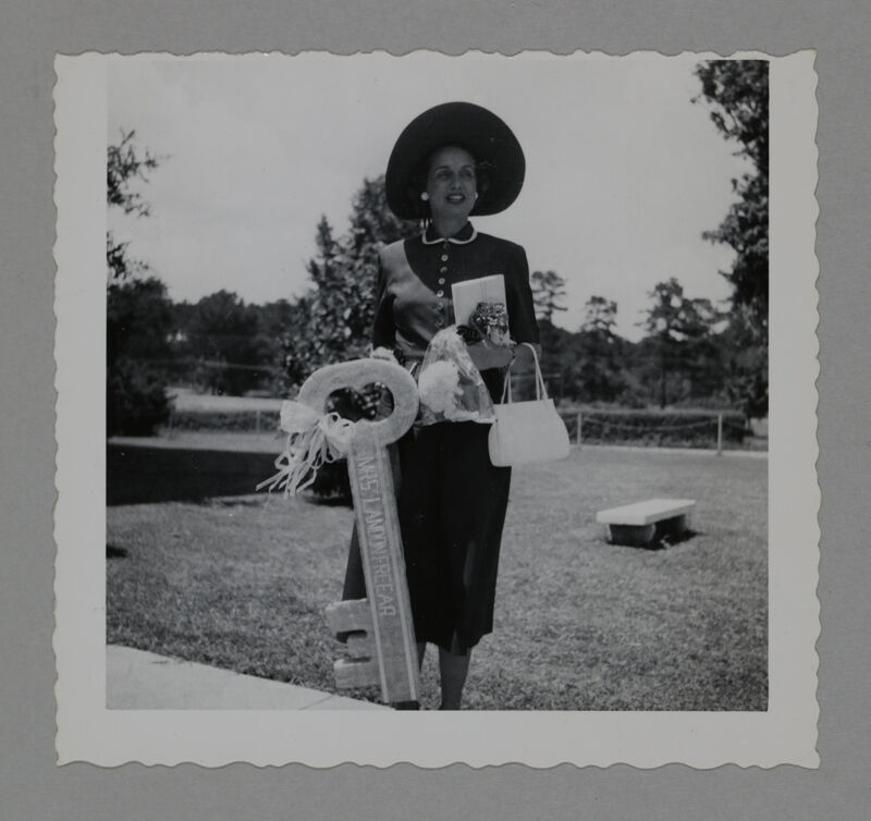 Polly Freear Holding Large Key at Convention Photograph, June 23-28, 1952 (Image)