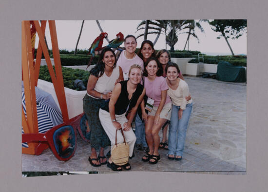 Group of Seven with Parrots at Convention Opening Dinner Photograph 1, July 7-10, 2000 (image)