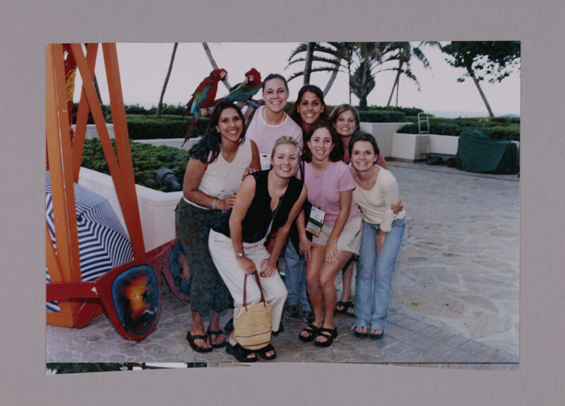 Group of Seven with Parrots at Convention Opening Dinner Photograph 1, July 7-10, 2000 (Image)
