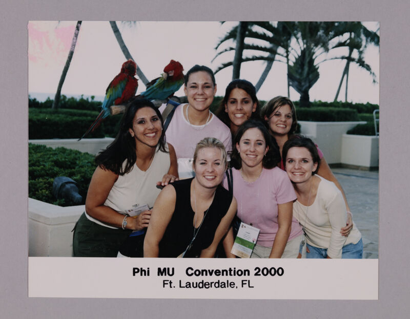Group of Seven with Parrots at Convention Opening Dinner Photograph 2, July 7-10, 2000 (Image)