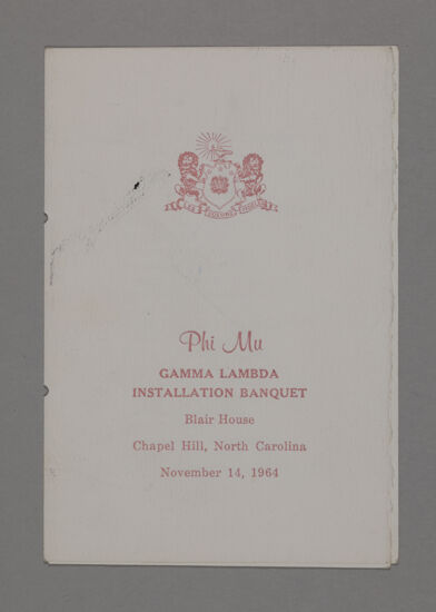 Gamma Lambda Installation Banquet Program, November 14, 1964 (image)