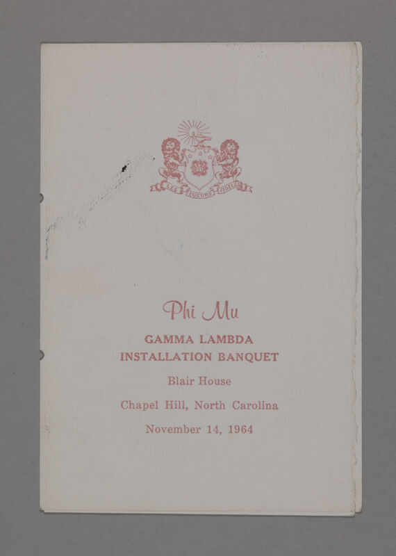 Gamma Lambda Installation Banquet Program, November 14, 1964 (Image)