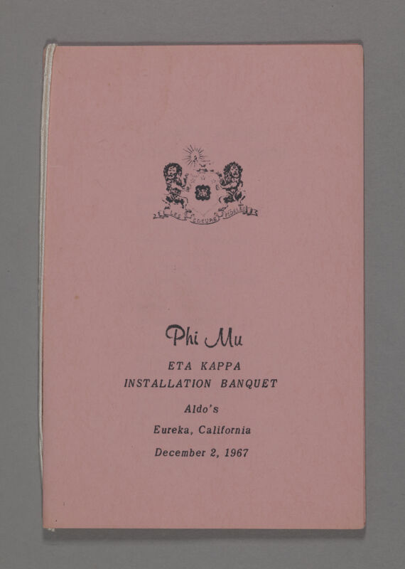 Eta Kappa Installation Banquet Program, December 2, 1967 (Image)