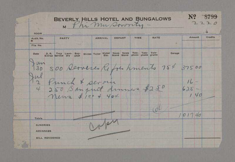 June 30-July 4 Beverly Hills Hotel and Bungalows Receipt Image