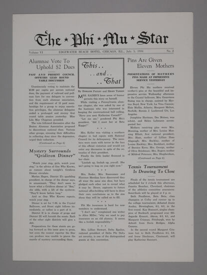 The Phi Mu Star, Vol. 6, No. 2, July 5, 1934 (image)