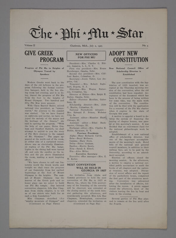 The Phi Mu Star, Vol. 2, No. 4, July 2, 1925 (Image)
