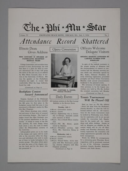 The Phi Mu Star, Vol. 6, No. 1, July 3, 1934 (image)