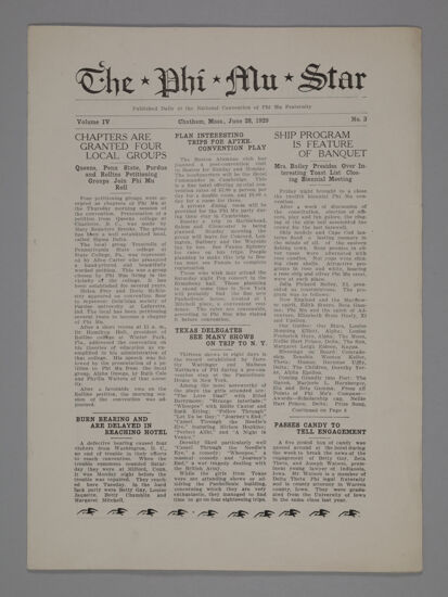 The Phi Mu Star, Vol. 4, No. 3, June 28, 1929 (Image)