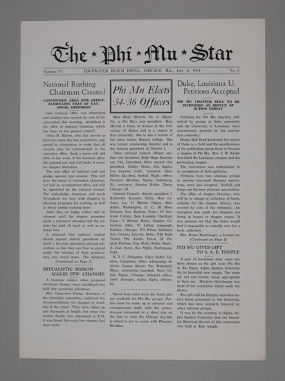 The Phi Mu Star, Vol. 6, No. 3, July 6, 1934 (image)