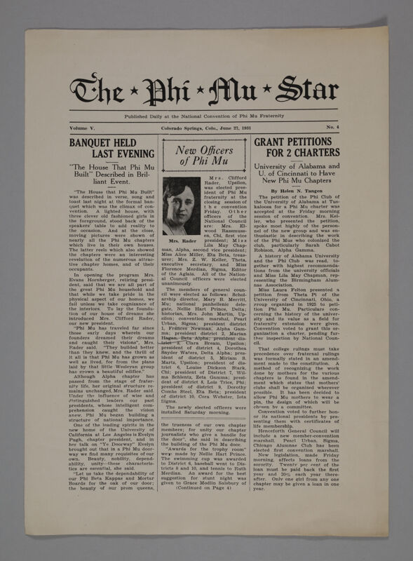 The Phi Mu Star, Vol. 5, No. 4, June 27, 1931 (Image)