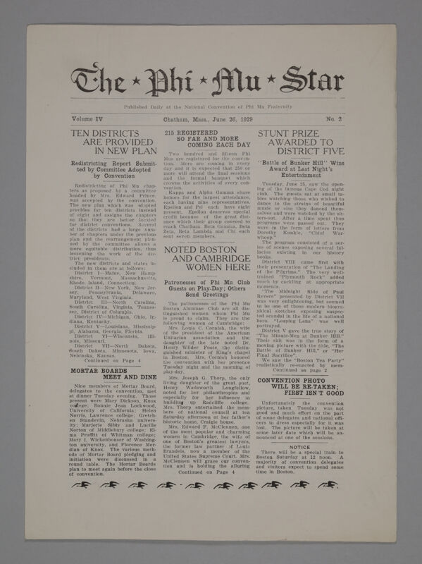 The Phi Mu Star, Vol. 4, No. 2, June 26, 1929 (Image)