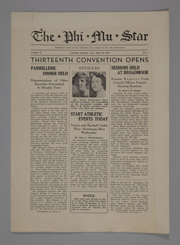 The Phi Mu Star, Vol. 5, No. 1, June 23, 1931 (Image)
