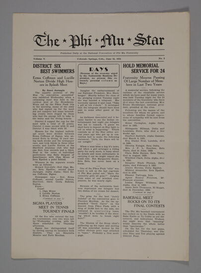 The Phi Mu Star, Vol. 5, No. 3, June 25, 1931 (image)