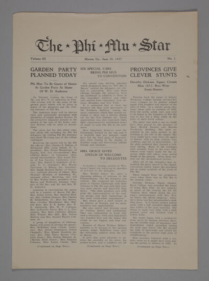 The Phi Mu Star, Vol. 3, No. 1, June 28, 1927 (Image)