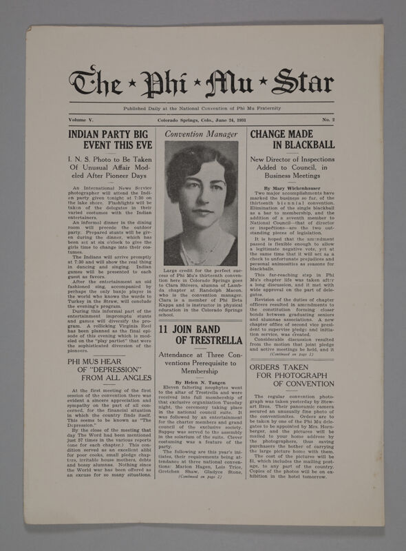 The Phi Mu Star, Vol. 5, No. 2, June 24, 1931 (Image)