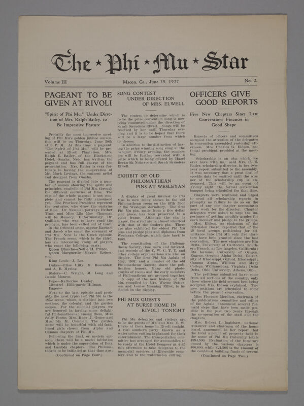 The Phi Mu Star, Vol. 3, No. 2, June 29, 1927 (Image)