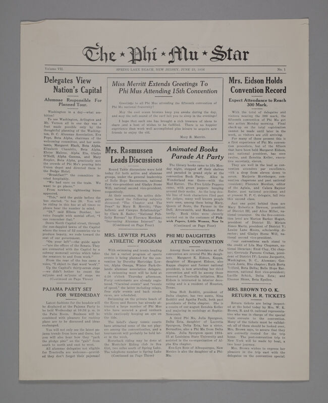 The Phi Mu Star, Vol. 7, No. 1, June 23, 1936 (Image)