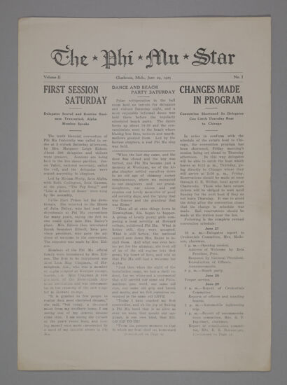 The Phi Mu Star, Vol. 2, No. 1, June 29, 1925 (Image)
