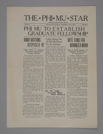 The Phi Mu Star, Vol. 1, No. 3, July 4, 1923 (Image)