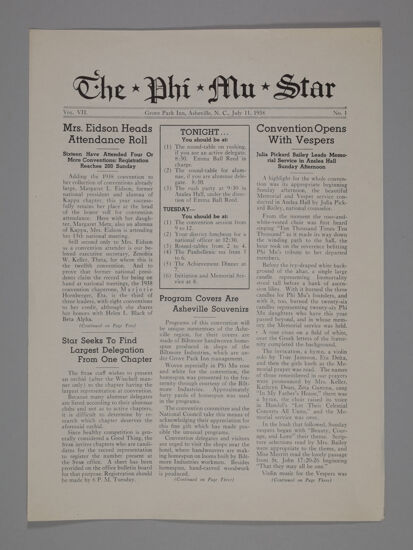 The Phi Mu Star, Vol. 7, No. 1, July 11, 1938 (Image)