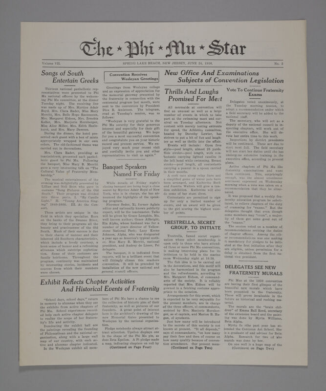 The Phi Mu Star, Vol. 7, No. 2, June 24, 1936 (Image)