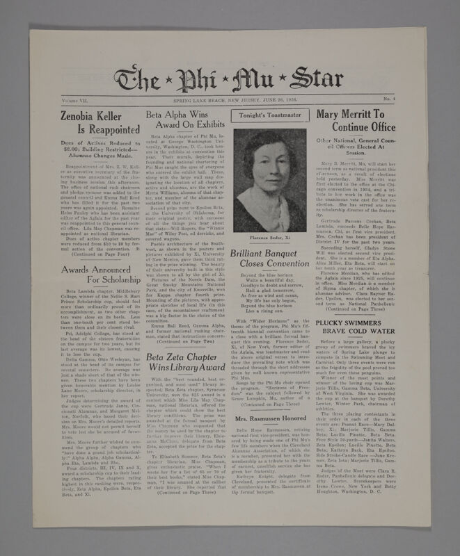 The Phi Mu Star, Vol. 7, No. 4, June 26, 1936 (Image)