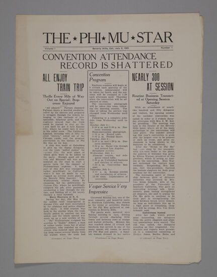 The Phi Mu Star, Vol. 1, No. 1, July 2, 1923 (Image)