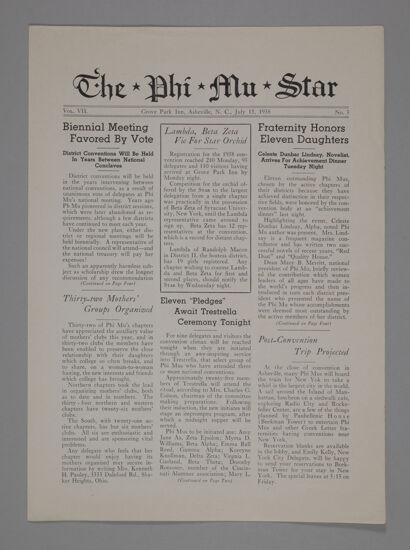The Phi Mu Star, Vol. 7, No. 3, July 13, 1938 (Image)