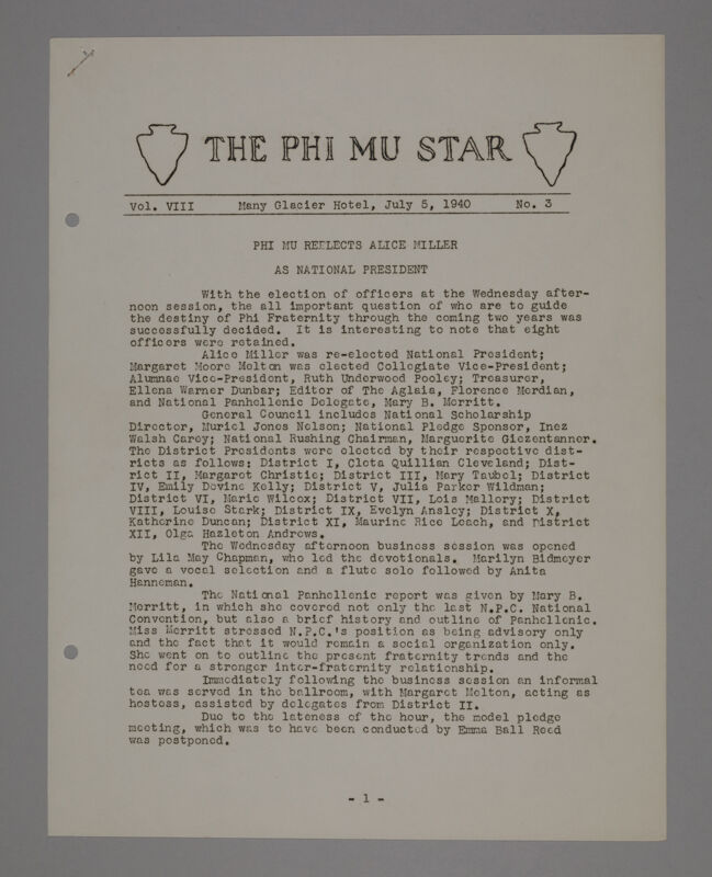 The Phi Mu Star, Vol. 8, No. 3, July 5, 1940 (Image)