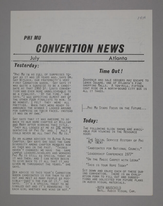 July 1978 Phi Mu Convention News Image
