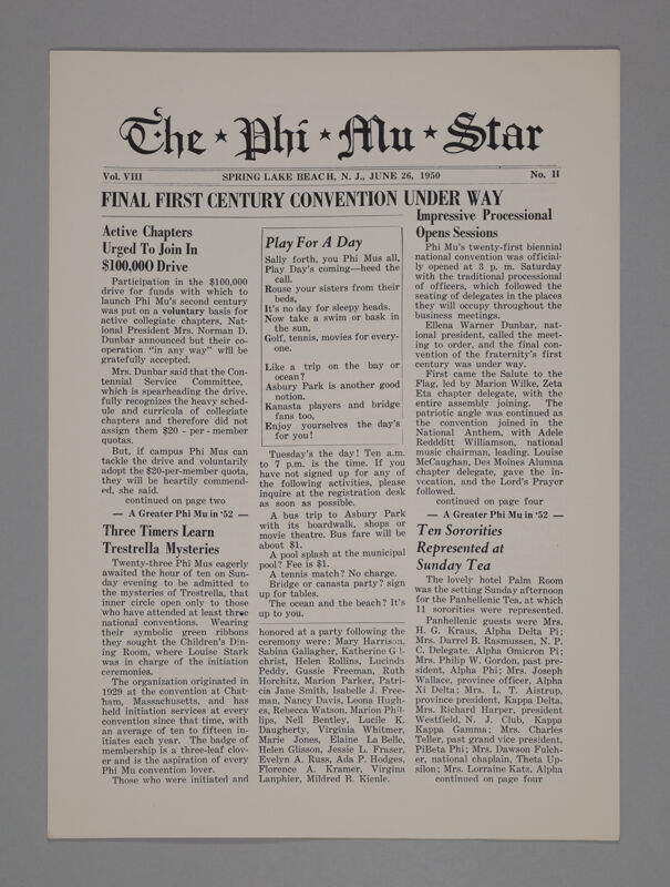 The Phi Mu Star, Vol. 8, No. 2, June 26, 1950 (Image)