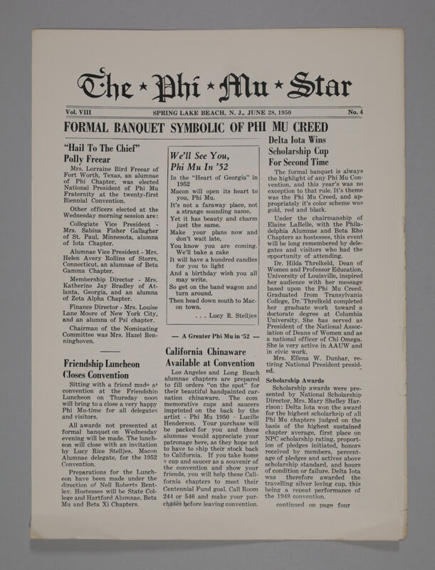 The Phi Mu Star, Vol. 8, No. 4, June 28, 1950 (Image)