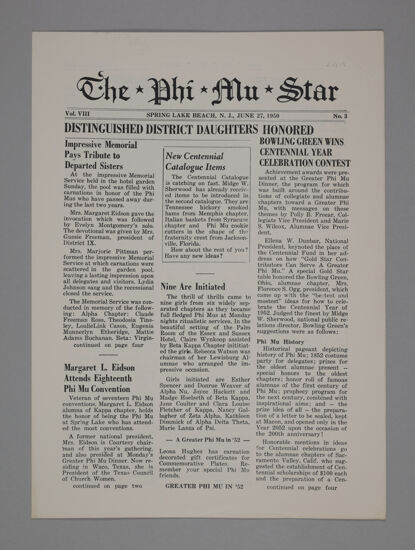 The Phi Mu Star, Vol. 8, No. 3, June 27, 1950 (Image)