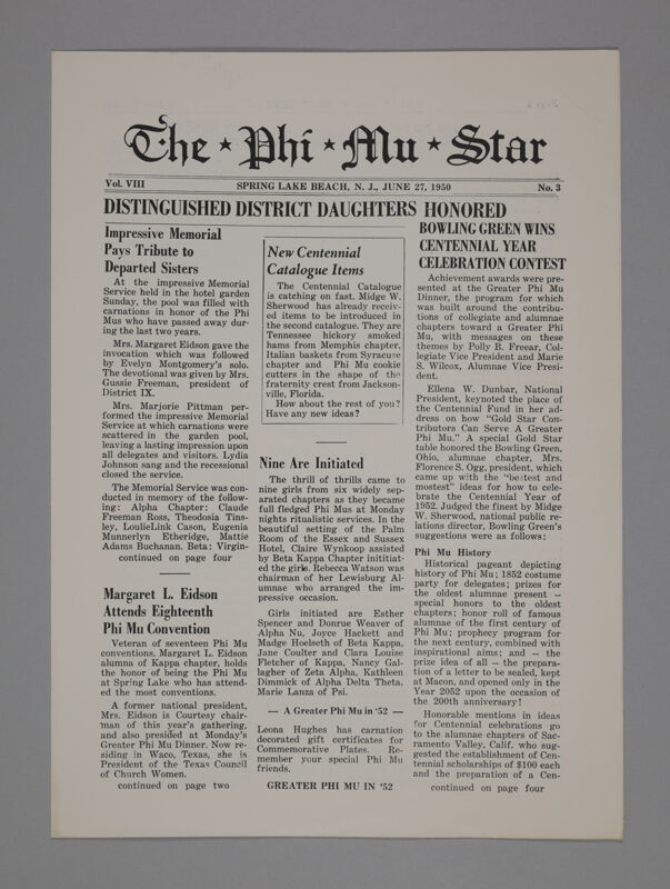 The Phi Mu Star, Vol. 8, No. 3, June 27, 1950 (Image)