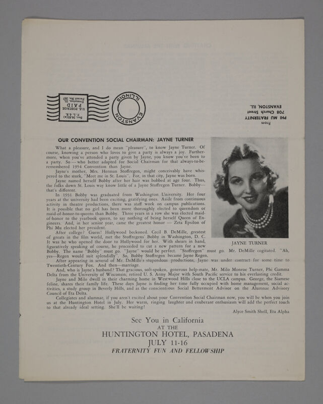 April 1954 Phi Mu Convention Call Image