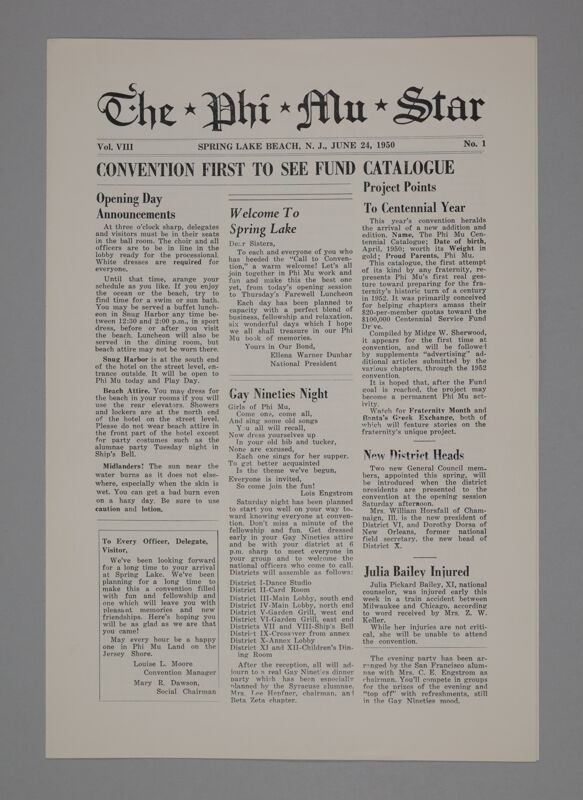 The Phi Mu Star, Vol. 8, No. 1, June 24, 1950 (Image)
