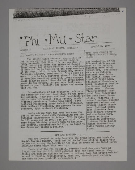 Phi Mu Star, No. 2, August 4, 1974 (image)