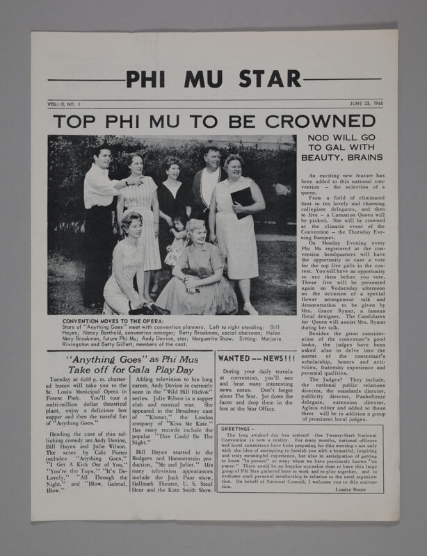Phi Mu Star, Vol. 3, No. 1, June 25, 1960 (Image)